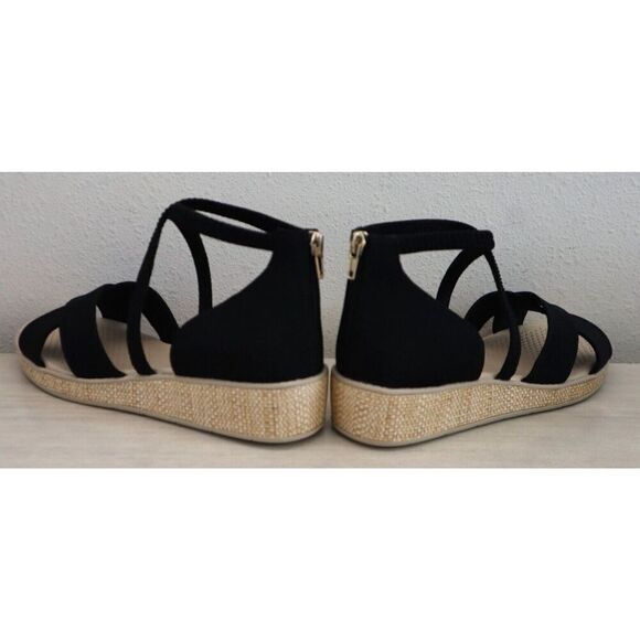 BZees I8760F1002 Women's Sz 10W Black Linen Bali Sand Wedge Strappy Sandals - Picture 8 of 11